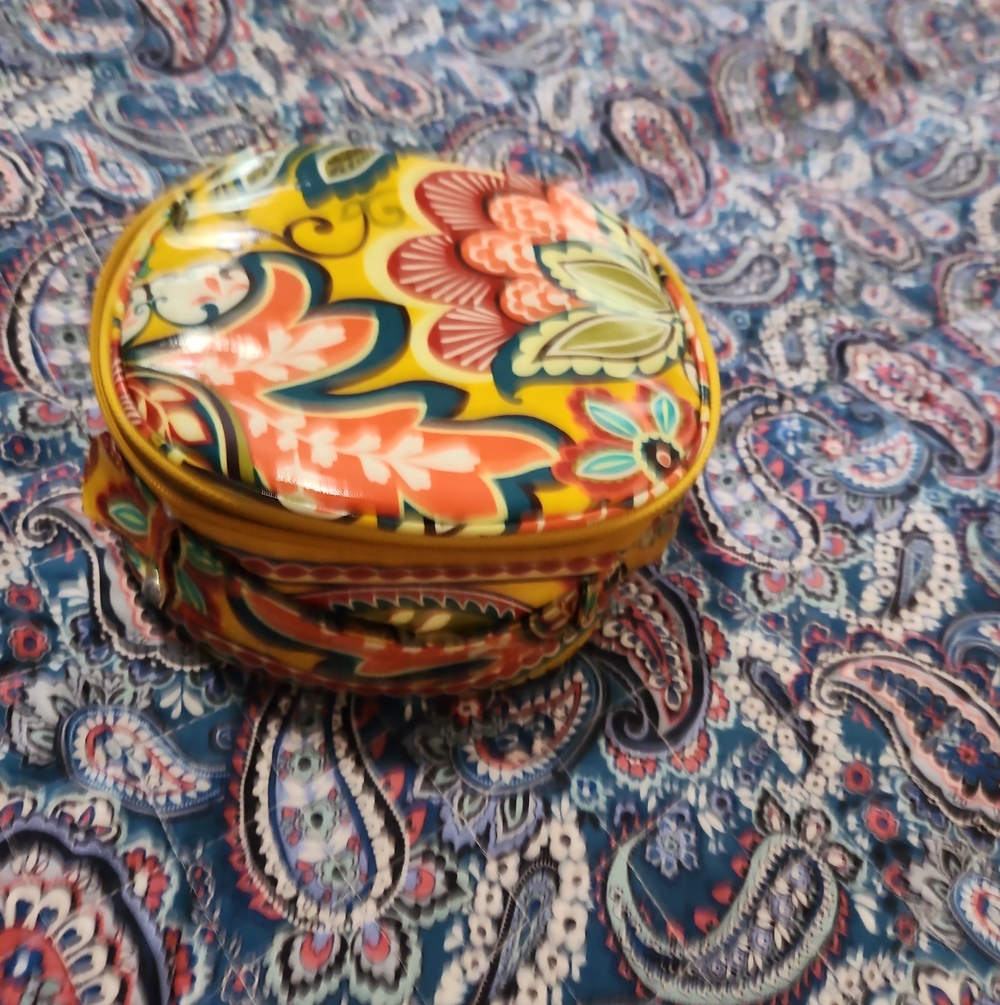 Vera Bradley Yellow Floral Round Trinket Box